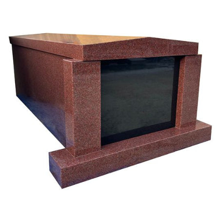 Single Crypt Mausoleum Fluted Columns - India Red
